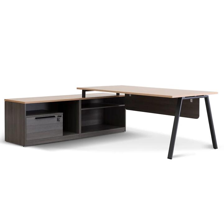 Cuevas 2.2m Left Return Office Desk - Black with Natural Top by Interior Secrets - AfterPay Available