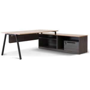Cuevas 2.2m Right Return Office Desk - Black with Natural Top by Interior Secrets - AfterPay Available