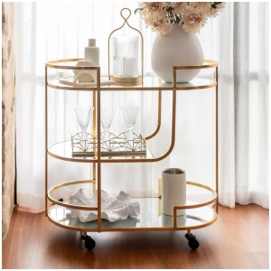 DRINKS TROLLEY Iron/Mirror Gold 83x84.5x47cm