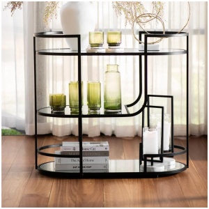 DRINKS TROLLEY Iron/Mirror Matte Black 83x84.5x47cm