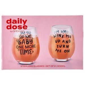 Daily Dose by Ambrosia Set of 2 Stemless Glasses