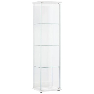 Dejaro Modern 4-Tier Display Shelf Storage Cabinet W/ 1-Door - Glass/White