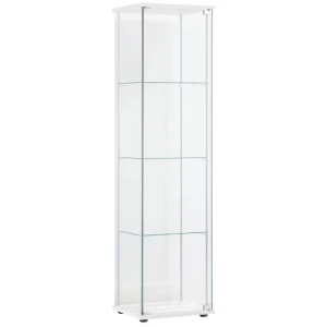 Dejaro Modern 4-Tier Display Shelf Storage Cabinet W/ 1-Door - Glass/White