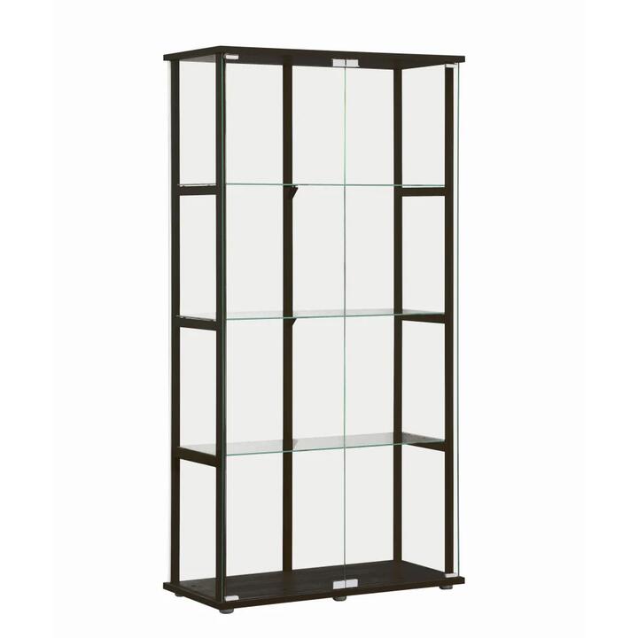 Dejaro Modern 4-Tier Display Shelf Storage Cabinet W/ 2-Doors - Glass/Black