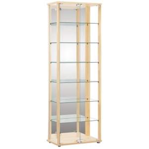 Dejaro Modern 7-Tier Display Shelf Storage Cabinet W/ 2-Doors - Glass/Beech