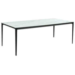 Demaris Stone Effect Ceramic Outdoor Kitchen Dining Table 180cm Metal Frame White Marble