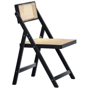 Dining Chair Wooden Rattan Foldable Black
