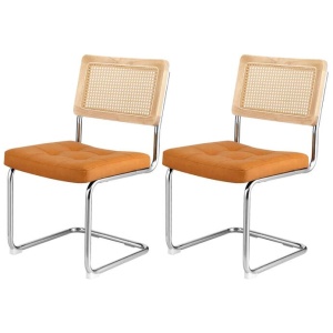 Dining Chairs Set of 2 PU Leather Rattan Cantilever Brown