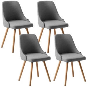 Dining Chairs Set of 4 Fabric Wooden Grey