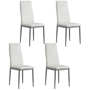 Dining Chairs Set of 4 Leather Channel Tufted White