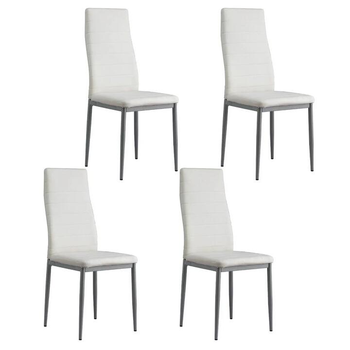 Dining Chairs Set of 4 Leather Channel Tufted White