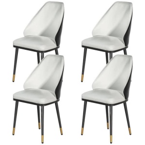 Dining Chairs Set of 4 Leather Seat Beige and Black