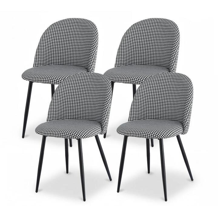 Dining Chairs Set of 4 Linen Solid Curved Houndstooth