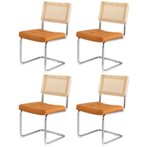 Dining Chairs Set of 4 PU Leather Rattan Cantilever Brown