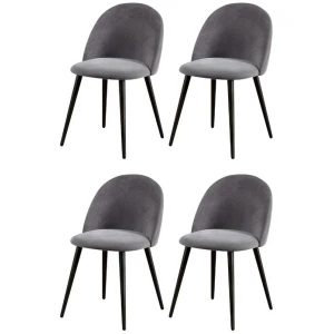 Dining Chairs Set of 4 Velvet Solid Curved Dark Grey