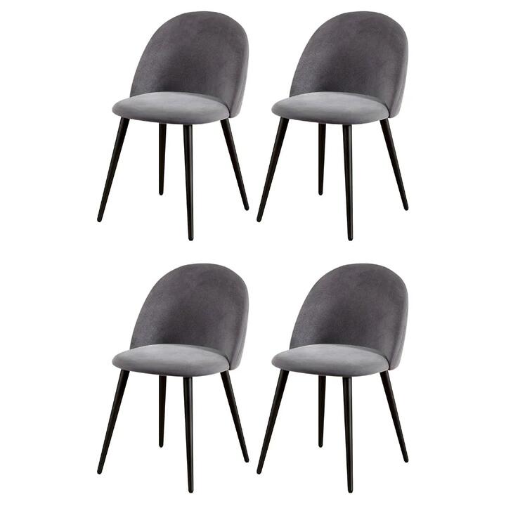 Dining Chairs Set of 4 Velvet Solid Curved Dark Grey