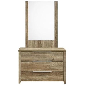 Dresser with 3 Storage Drawers in Natural Wood like MDF in Oak Colour with Mirror