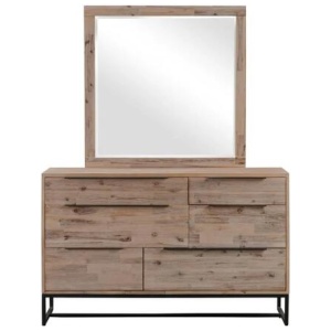 Dresser with 6 Storage Drawers in Solid Acacia & Veneer With Mirror