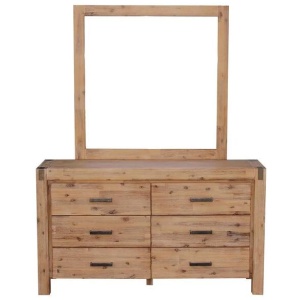Dresser with 6 Storage Drawers in Solid Acacia & Veneer With Mirror in Oak Colour