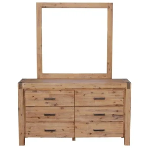 Dresser with 6 Storage Drawers in Solid Acacia & Veneer With Mirror in Oak Colour