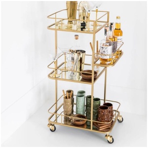 Drinks Trolley Iron Tall Round Matte Gold