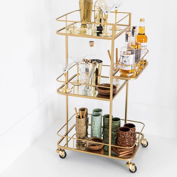 Drinks Trolley Iron Tall Round Matte Gold
