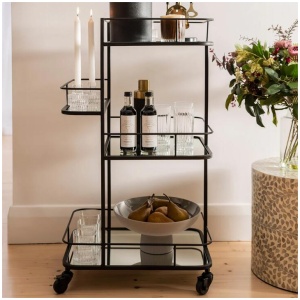 Drinks Trolley Tall Iron Round Matte Black