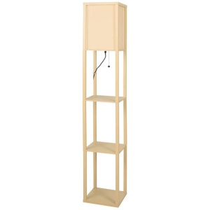 EMITTO Floor Lamp LED Storage Shelf 3 Tier Wood Standing Reading Corner Light