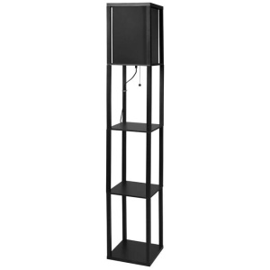 EMITTO Floor Lamp Storage Shelf LED Wood Standing Reading Corner Light Black
