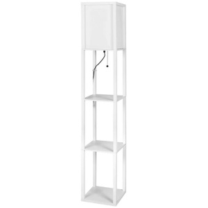 EMITTO Floor Lamp Storage Shelf LED Wood Standing Reading Corner Light White