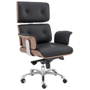 Eames Replica Executive Office Computer Work Task Chair Replica - Walnut/ Black Leather