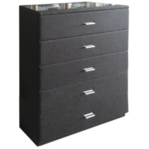 Elena Fabric Chest Of 5-Drawer Tallboy Storage Cabinet - Dark Grey