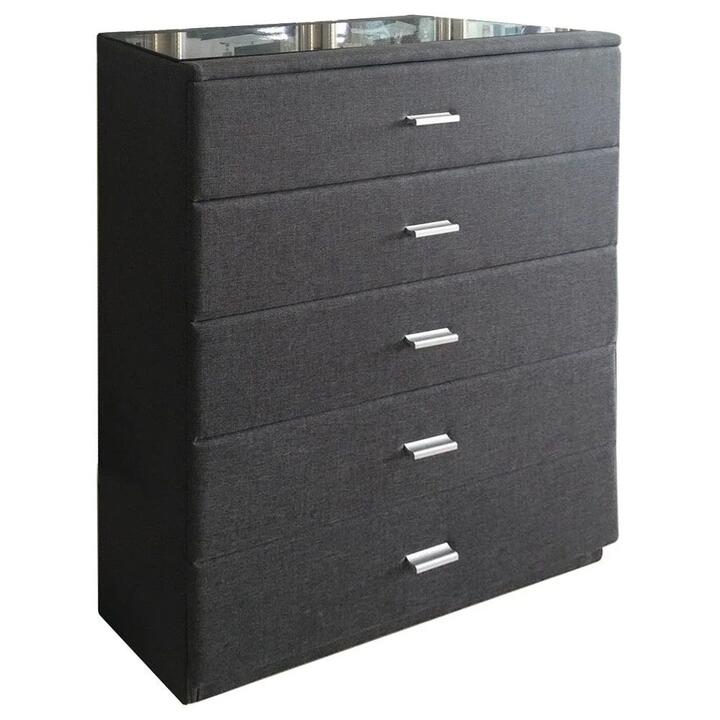 Elena Fabric Chest Of 5-Drawer Tallboy Storage Cabinet - Dark Grey