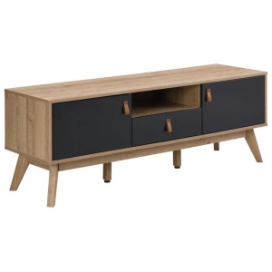 Eliana Modern Scandinavian Entertainment Unit TV Stand - Oak/Black