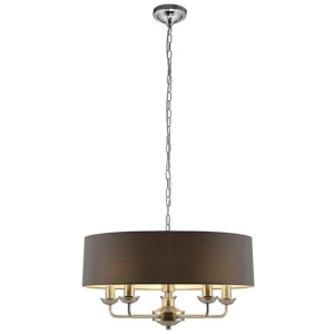 Elise Moden Hanging Chandelier Lamp Light Satin Nickel Grey Shade Large