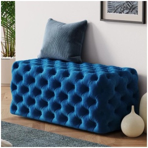 Elsa Navy Blue Velvet Ottoman-Rectangular