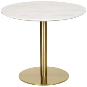 Elskar Round Dining Table With Marble Effect 90cm - Gold Metal Frame - White Agaria