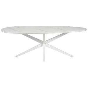 Elven Egg Shaped Wooden Marble Look Kitchen Dining Table 225cm White Cloud