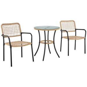 Eman Outdoor 3-Pcs Chairs and Table Wicker PE Rattan Setting