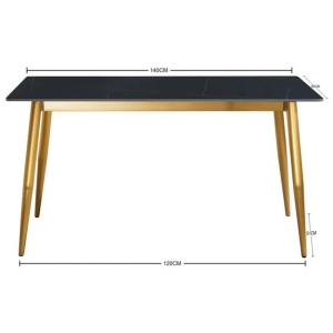 Eniko Rectangular Sintered Stone Dining Table 130cm - Black & Gold