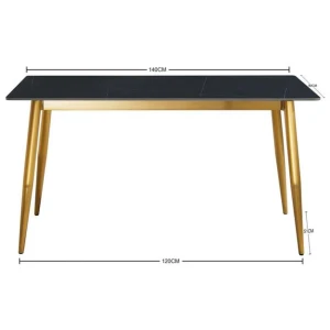 Eniko Rectangular Sintered Stone Dining Table 160cm - Black & Gold