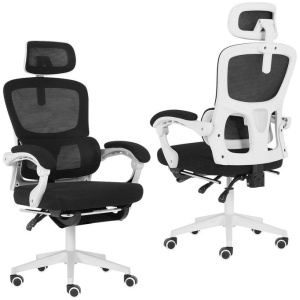 Ergonomic Reclining Office Chair - Footrest, Lumbar Support, Adjustable Headrest VELTRA - BLACK