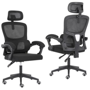 Ergonomic Reclining Office Chair - Lumbar Support, Adjustable Headrest VELTRA - BLACK