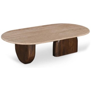 Erkin 1.2m Travertine Top Oval Coffee Table - Walnut by Interior Secrets - AfterPay Available