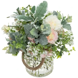 Eutomosa & Gypso Mixed Artificial Fake Plant Decorative Arrangement 35cm In Maison Jar