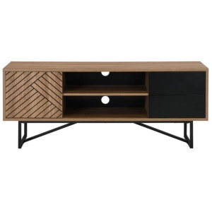 Evie Lowline Entertainment Unit TV Stand 140cm W/ 1-Door 2-Drawers - Patt Oak/Black