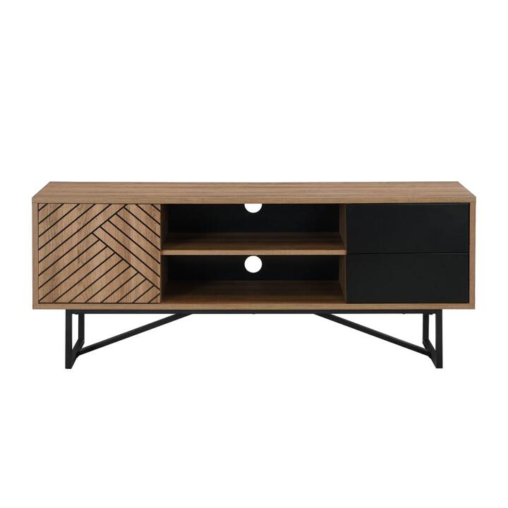 Evie Lowline Entertainment Unit TV Stand 140cm W/ 1-Door 2-Drawers - Patt Oak/Black
