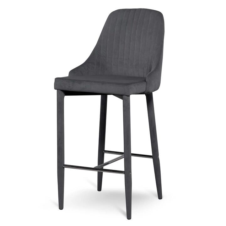 Ex Display - Arlen 65cm Bar Stool - Grey Velvet by Interior Secrets - AfterPay Available