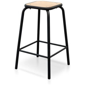 Ex Display - Dawson Bar Stool With Natural Timber Seat - Black Frame - Last One by Interior Secrets - AfterPay Available