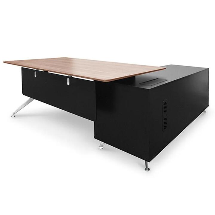 Ex Display - Excel 1.95m Executive Office Desk Left Return - Walnut - Black by Interior Secrets - AfterPay Available